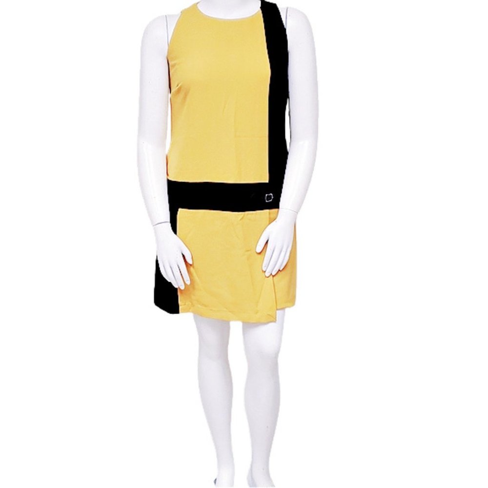 ABS Black/Yellow Colour Block Sleeveless Dress